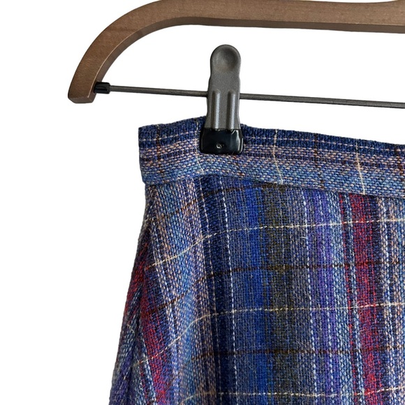 Vintage A-line Blue Midi  Wool Plaid Women's Skirt Size 12 - Picture 3 of 10